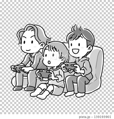 ゲームをするこども　白黒 139193901