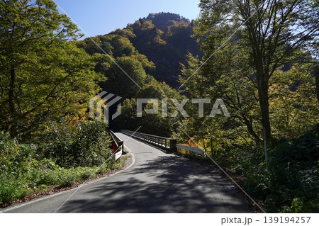 奥只見湖畔を通る国道352号 中ノ又川に架かる雨池橋付近 2025年10月30日 奥只見湖畔を通る国道352号 中ノ又川に架かる雨池橋付近 2025年10月30日 139194257