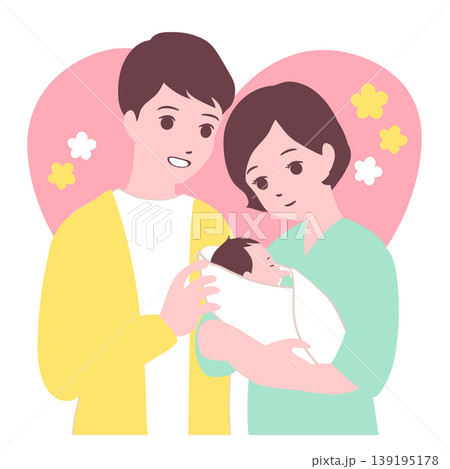 【ライフステージ】生まれたての赤ちゃんを抱っこしたママとパパのイラスト素材 【ライフステージ】生まれたての赤ちゃんを抱っこしたママとパパのイラスト素材 139195178