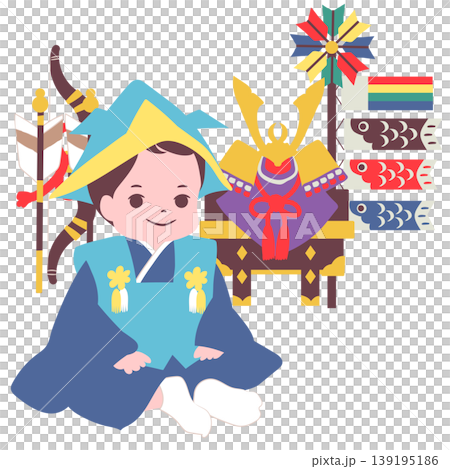 [Life Stage] Illustration material for celebrating a boy's first Boys' Festival with a helmet and carp streamer 139195186