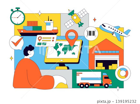 Logistics Vector Illustration Featuring Global Shipping Delivery Supply Chain Warehouse Cargo Transport Across Air Sea And Land Freight Design 139195232
