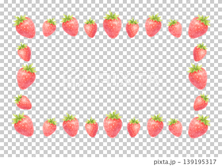 [Horizontal, Transparent Background] Watercolor Strawberry Single Row Frame Material (Web, Banner, Cute) 139195317