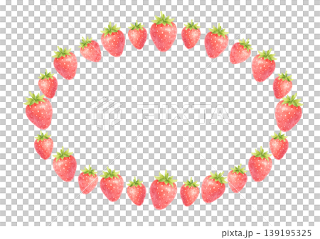 [Horizontal, Transparent Background] Watercolor Strawberry Oval Frame Material (for Web, Banners, and Logos) 139195325