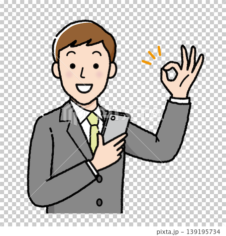 ビジネスマン スマートフォン OKポーズ 承認 解決 成功 ビジネス人物イラスト ビジネスマン スマートフォン OKポーズ 承認 解決 成功 ビジネス人物イラスト 139195734