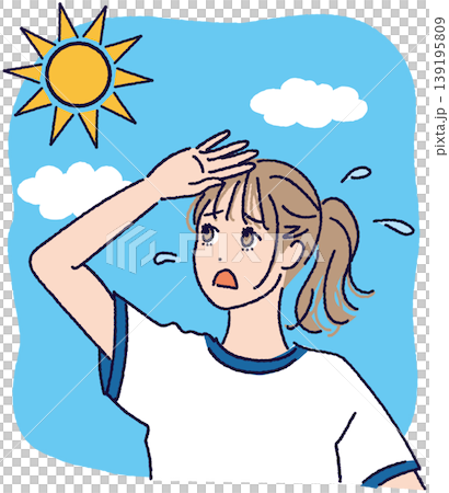 A female student in gym clothes is concerned about the sunlight (with background). A female student in gym clothes is concerned about the sunlight (with background). 139195809