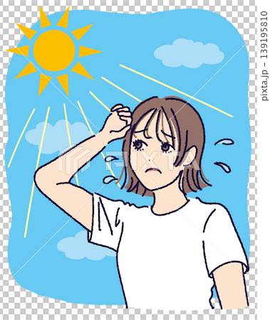 An illustration of a woman suffering from strong sunlight (with background). An illustration of a woman suffering from strong sunlight (with background). 139195810