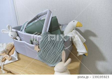 Baby changing station with organizer and essentials 139195923