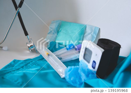 Medical supplies and equipment organized for healthcare Medical supplies and equipment organized for healthcare 139195968