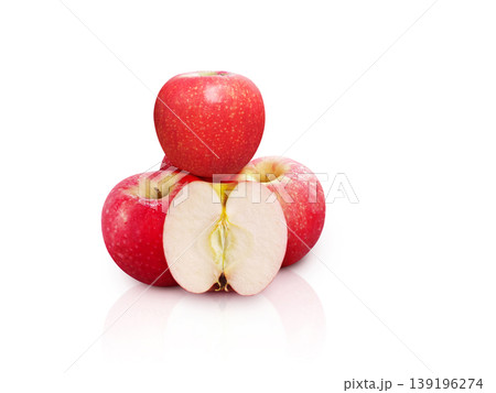 Apples stacked beautifully on a white background. 139196274