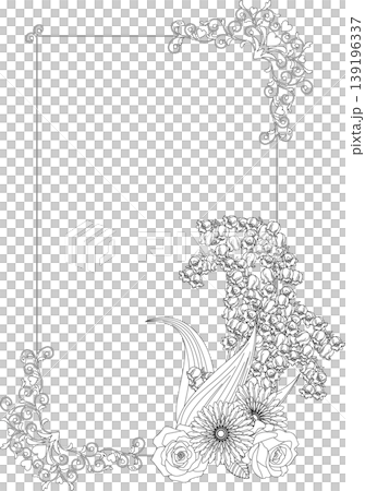 Vintage Calligraphy Style Frame Material 289 <Flower (Lily of the Valley, Rose, etc.) Decorative Border/Frame, Black and White/Monochrome> 139196337