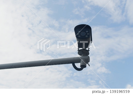 Security Camera on a Pole with a Cloudy Sky	 139196559