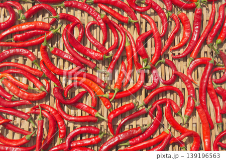 Red Chili Peppers Drying in the Sun	 139196563