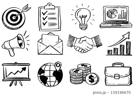 Hand Drawn Business and Marketing Icons Set. Strategy, Growth, Finance and Communication Doodles. Hand Drawn Business and Marketing Icons Set. Strategy, Growth, Finance and Communication Doodles. 139196670