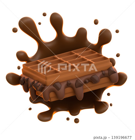 Chocolate Waffle 3D Icon, Glossy Sweet Bakery Dessert Illustration for UI UX, Food Apps, Website Landing Pages, Social Media and E-commerc 139196677