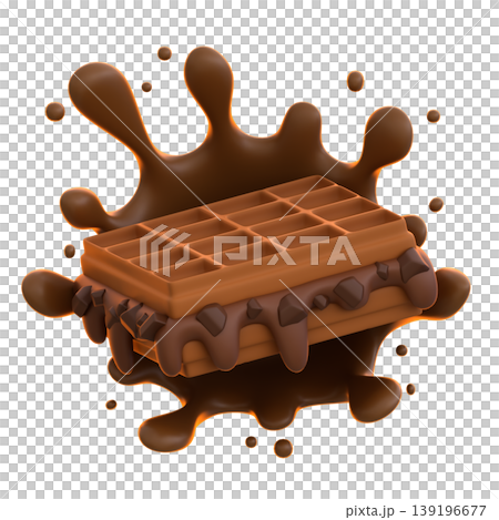 Chocolate Waffle 3D Icon, Glossy Sweet Bakery Dessert Illustration for UI UX, Food Apps, Website Landing Pages, Social Media and E-commerc 139196677