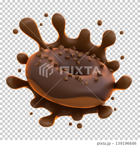 Chocolate Donut 3D Icon, Glossy Chocolate Splash Dessert Illustration for UI UX, Food Apps, Website Landing Pages, Social Media and E-commerce 139196686