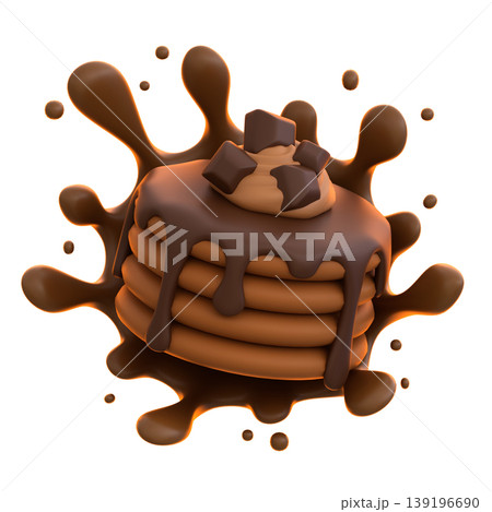 Chocolate Pancake 3D Icon, Glossy Sweet Breakfast Dessert Illustration for UI UX, Food Apps, Website Landing Pages, Social Media and E-commerce 139196690