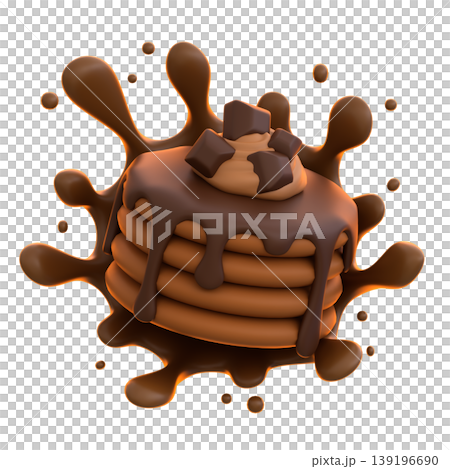 Chocolate Pancake 3D Icon, Glossy Sweet Breakfast Dessert Illustration for UI UX, Food Apps, Website Landing Pages, Social Media and E-commerce 139196690