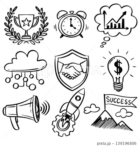 Hand Drawn Business Icons Set. Success, Growth, Startup, Marketing Doodle Collection 139196806