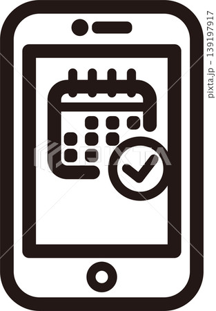 スマートフォン 予約 アイコン カレンダー アプリ 予定管理 オンライン予約 デジタル 確定 線画  139197917