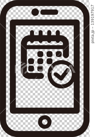 スマートフォン 予約 アイコン カレンダー アプリ 予定管理 オンライン予約 デジタル 確定 線画  139197917