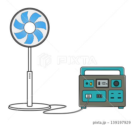 ポータブル電源につないでいる扇風機(扇風機停止中) ポータブル電源につないでいる扇風機(扇風機停止中) 139197929