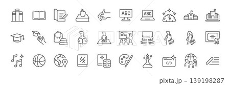 School icon set. It includes education, class, knowledge, lesson, study, and more icons. School icon set. It includes education, class, knowledge, lesson, study, and more icons. 139198287