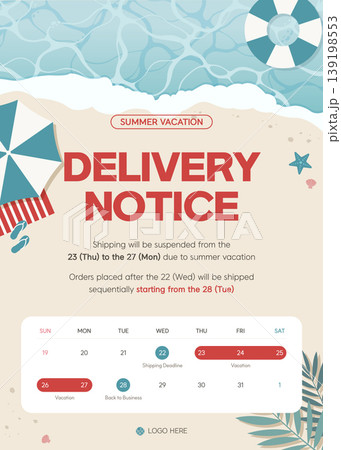 Summer Vacation Shipping Suspension and Delivery Notice Announcement Template 139198553