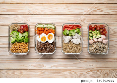 meal prep boxes salmon chicken eggs 139198933