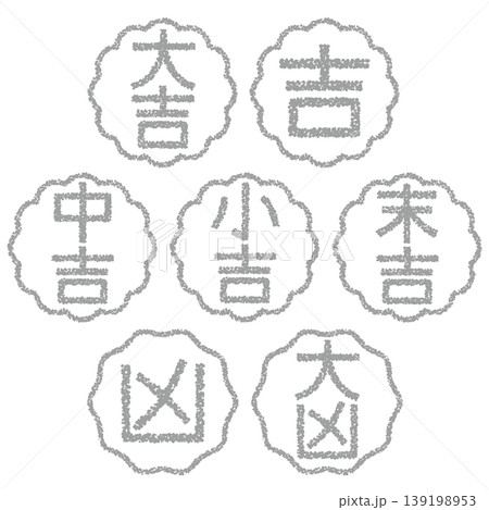 クレヨン素材　手描きのスタンプ風文字　おみくじセット 139198953