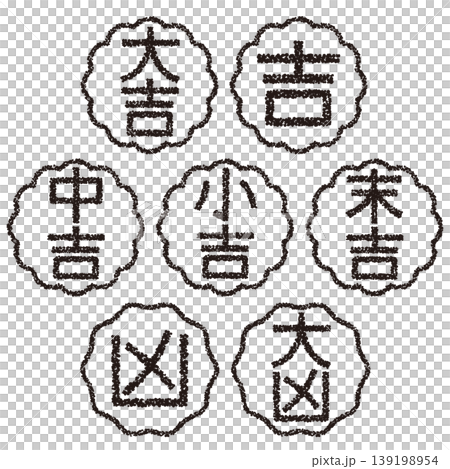 Crayon-style hand-drawn stamp-like lettering fortune-telling set Crayon-style hand-drawn stamp-like lettering fortune-telling set 139198954