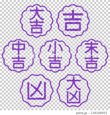クレヨン素材　手描きのスタンプ風文字　おみくじセット 139198955
