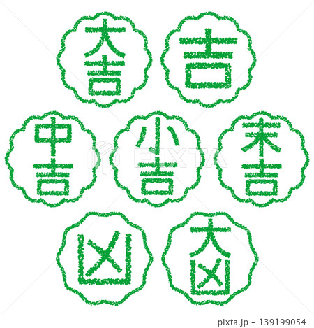 クレヨン素材 手描きのスタンプ風文字 おみくじセット クレヨン素材 手描きのスタンプ風文字 おみくじセット 139199054