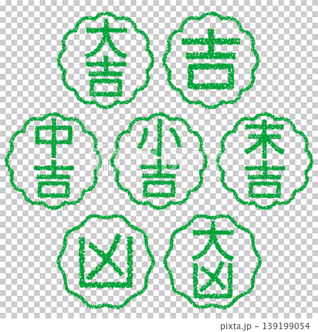 クレヨン素材 手描きのスタンプ風文字 おみくじセット クレヨン素材 手描きのスタンプ風文字 おみくじセット 139199054