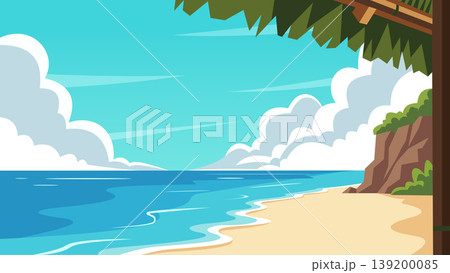 Hidden Cove Bali Beach Flat Design Illustration 139200085