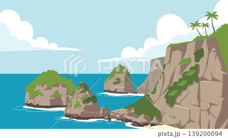 Flat Design Illustration Cliff Lagoon Bali Beach 139200094