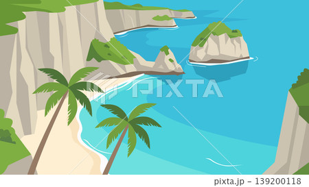 Cliff Lagoon Bali Beach Flat Design Illustration Cliff Lagoon Bali Beach Flat Design Illustration 139200118