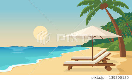 Golden Sunset Bali Beach Flat Design Illustration Golden Sunset Bali Beach Flat Design Illustration 139200120