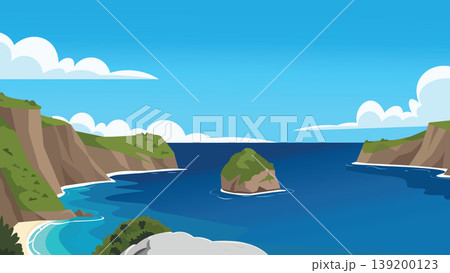 Rocky Bay Bali Beach Flat Design Illustration Rocky Bay Bali Beach Flat Design Illustration 139200123