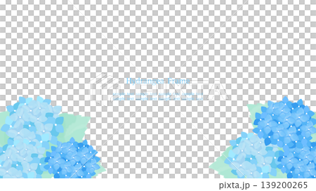 Cool and refreshing Japanese-style watercolor frame featuring blue hydrangeas. Bottom-mounted background material. 16:9 aspect ratio. 139200265