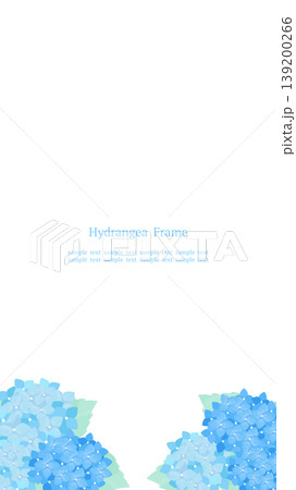 青い紫陽花の涼しげな和風水彩フレーム 下配置 背景素材 縦長16:9 139200266