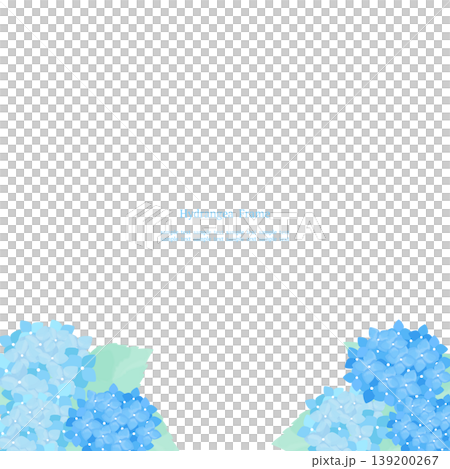 Cool and refreshing Japanese-style watercolor frame featuring blue hydrangeas, bottom-positioned background material, square. 139200267