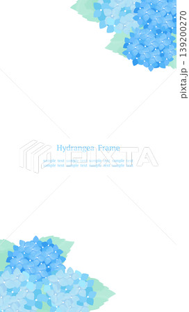 青い紫陽花の涼しげな和風水彩フレーム 対角線配置 背景素材 縦長16:9 139200270