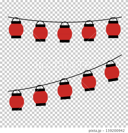 夏祭りの会場や商店街の軒先に吊るされている赤い提灯の列のイラスト 夏祭りの会場や商店街の軒先に吊るされている赤い提灯の列のイラスト 139200942