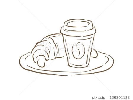 Classic French Breakfast With Coffee And Croissant Vector Illustration 139201128