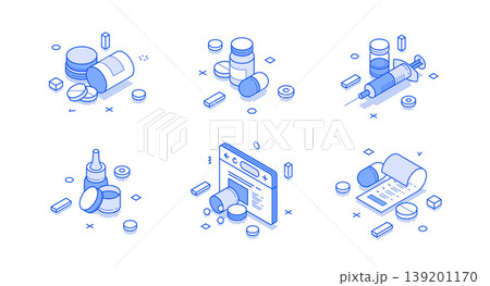Isometric Vector Illustration Of Pharmacy And Medicine Icons For Healthcare Concepts Isometric Vector Illustration Of Pharmacy And Medicine Icons For Healthcare Concepts 139201170