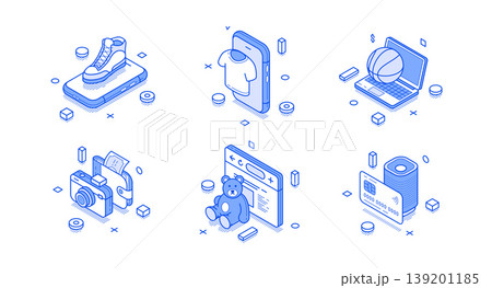E-commerce And Online Shopping For Consumer Goods Isometric Vector Illustration Set E-commerce And Online Shopping For Consumer Goods Isometric Vector Illustration Set 139201185