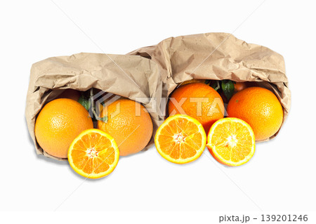 yellow meal oranges with recyclable paper bag yellow meal oranges with recyclable paper bag 139201246