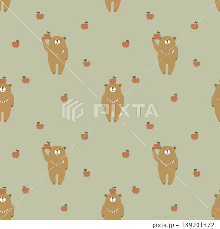 seamless cute kawaii bear with apple, Pastel Nursery repeat pattern background, flat jpg illustration graphic design seamless cute kawaii bear with apple, Pastel Nursery repeat pattern background, flat jpg illustration graphic design 139201372