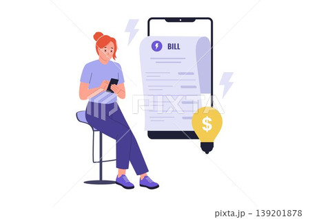 Illustration of Paying Electricity Utility Bill via Mobile Phone 139201878